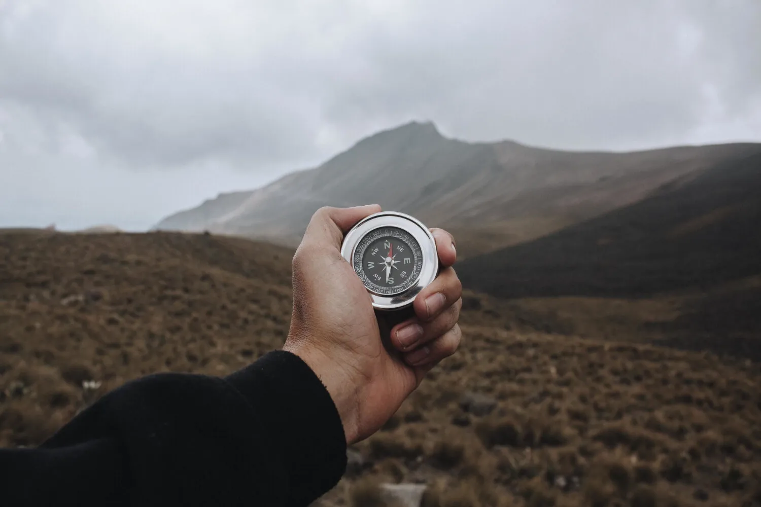Kompass in der Hand, Orientierung in der Berglandschaft